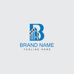 B alphabet building negative space letter logo, Letter B logo formed building symbol.vector template