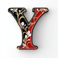 Elegant 3D Floral Letter Y Design in Red and Gold