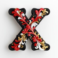 Elegant 3D Floral Letter X Design in Red and Gold