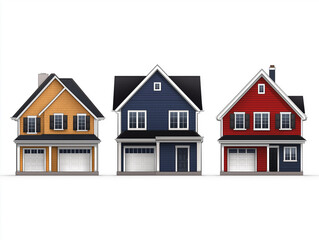Set of Three Colorful Suburban Houses