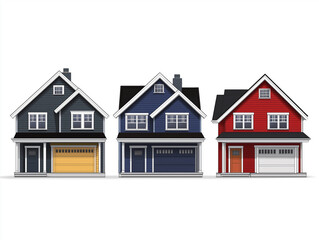 Set of Three Colorful Suburban Houses
