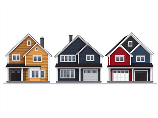 Set of Three Colorful Suburban Houses