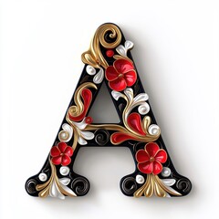 Elegant 3D Floral Letter A Design in Red and Gold