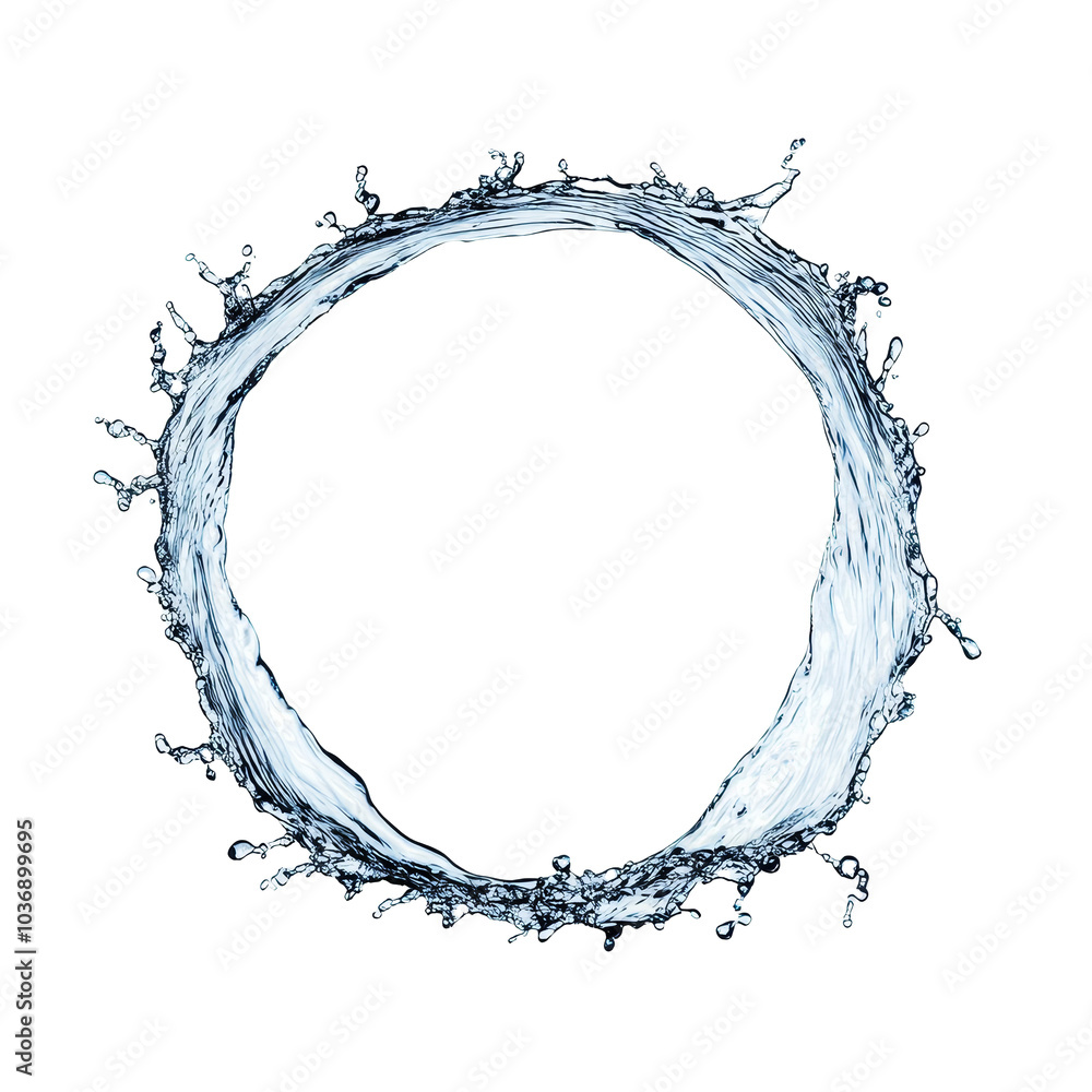 Poster captivating water splash creating a perfect circle with dynamic droplets isolated on a transparent b