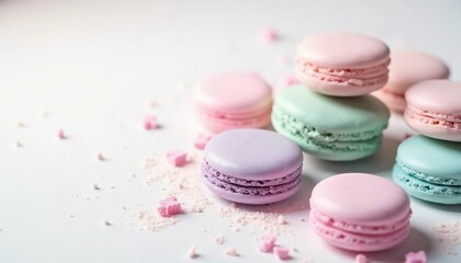 Obraz premium Colorful French Macarons on a White Background 