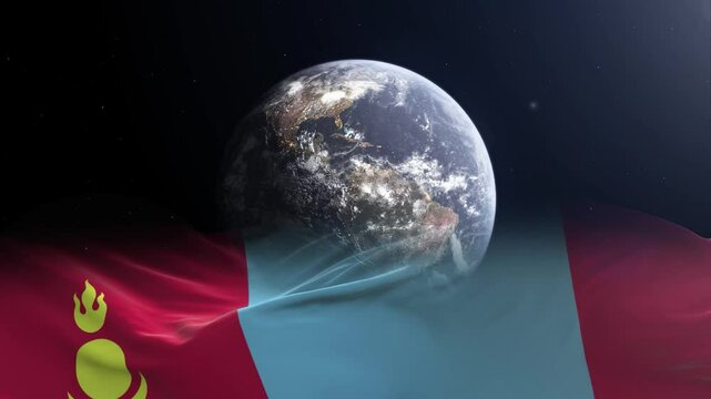Mongolia flag - 3D realistic waving flag on Earth globe