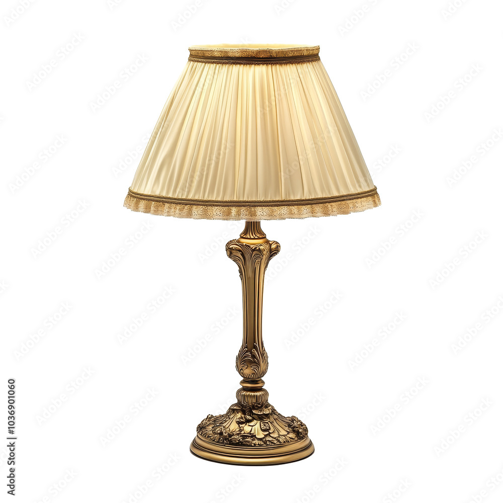 Poster elegant table lamp with cream shade and ornate base isolated against a transparent background, lamp 