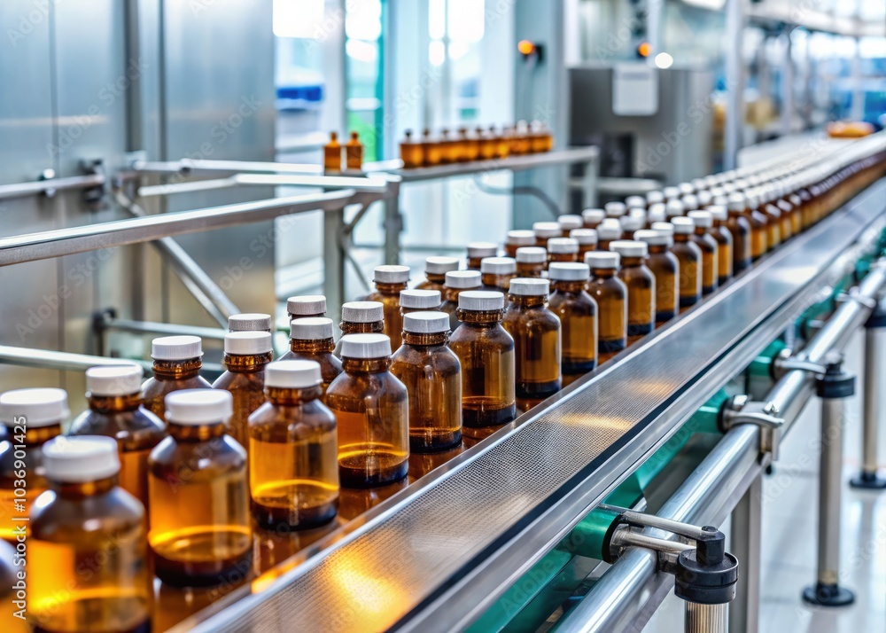 Poster pharmaceutical factory with automatic sliding rails and medicine bottles for production efficiency a