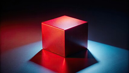 Stunning Low Light Photography of a 3D Red Cube on a Dark Background, Emphasizing Shadows and Highlights for Artistic Depth and Visual Impact, Ideal for Abstract Art and Design Concepts