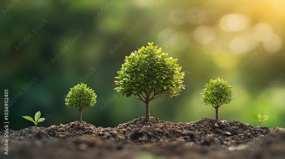 Poster gradual growth tree sapling to mature tree with loading bar concept
