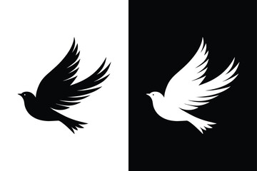 Birds black and white royalty free vector icon silhouettes. Dove Icon on Black and White Vector Background.	