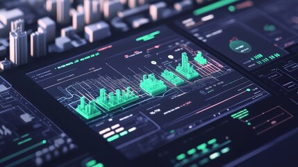 Fototapeta premium A smart city dashboard showing energy savings and carbon footprint reduction metrics in real time