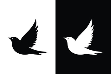 Birds black and white royalty free vector icon silhouettes. Dove Icon on Black and White Vector Background.	