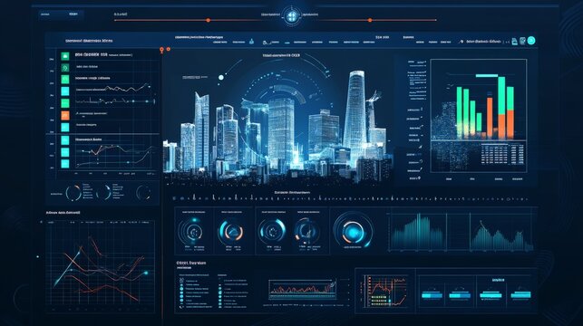 A smart city dashboard showing energy savings and carbon footprint reduction metrics in real time