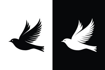 Birds black and white royalty free vector icon silhouettes. Dove Icon on Black and White Vector Background.	