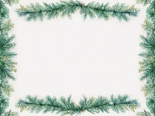 Watercolor frame of fir branches, border, card.