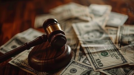 Court Gavel With Money, concept penalty bankruptcy