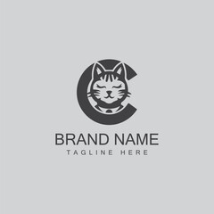 Cat logo initial c vector logo design
