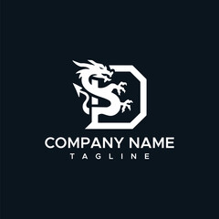 creative dragon with initial letter d logo concept with vector template 