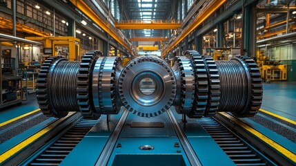 Fototapeta premium Massive industrial gears in high-tech manufacturing facility