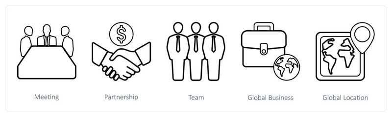 A set of 5 mix icons as meeting, partnership, team