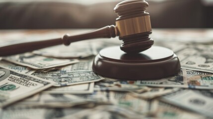 Court Gavel With Money, concept penalty bankruptcy