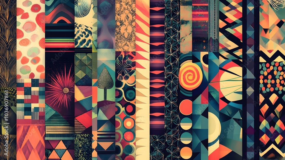 Poster a colorful collage of abstract shapes and patterns. the image is a vibrant and eclectic mix of vario