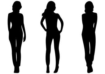 Silhouette of a woman in different poses on a transparent background