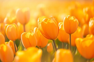 Obraz premium Golden Blossoms: The Radiance of Yellow Tulips, generative ai