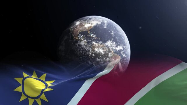 Namibia flag - 3D realistic waving flag on Earth globe