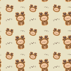 Cute seamless reindeer beige background 이음새가 없는 귀여운 순록 베이지 배경지