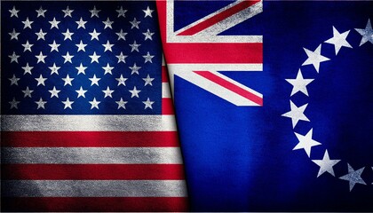 Obraz premium 古いビンテージのアメリカの国旗とクック諸島の国旗(Old grunge vintage japan flag and Cook Islands flag.) 