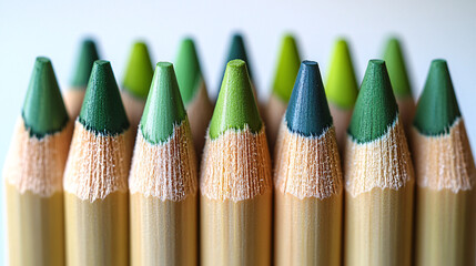 Perfectly aligned pale green pencils with sharp tips arranged in a neat and symmetrical pattern, creating a vibrant and visually appealing composition for art and organization enthusiasts.