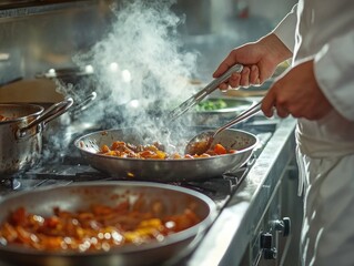 Chef Cooking in Restaurant Kitchen