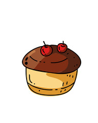Bright cupcake with icing and a cherry in a children's cartoon style