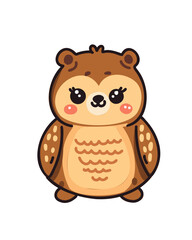 Cute owl with big eyes in a children's cartoon style