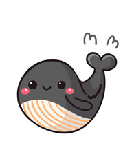 Bright whale with a smiling face in a children's cartoon style