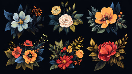 Obraz premium Set Flowers decorative vector image