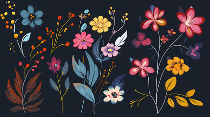 Set Flowers decorative vector image