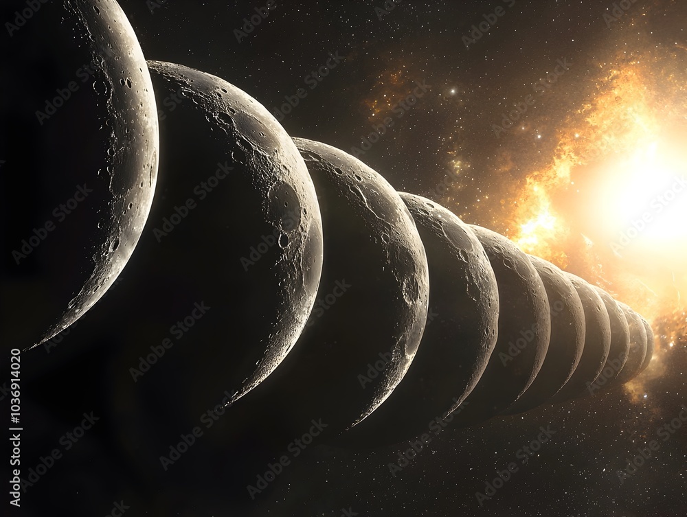 Poster celestial alignment overlapping shadows cast by perfectly lined up moons on a distant planet