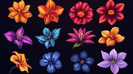 Obraz premium Set Flowers decorative vector image