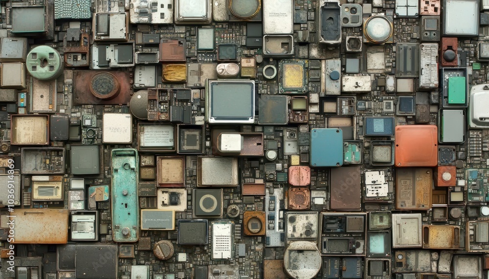 Poster aerial view of interconnected computer microchips and circuitry on a motherboard