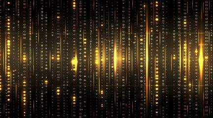 Naklejka premium Abstract Digital Art with Symmetrical Gold Lines and Data Patterns.