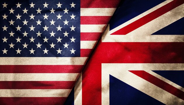 古いビンテージのアメリカの国旗とイギリスの国旗(Old grunge vintage japan flag and United Kingdom flag.)
