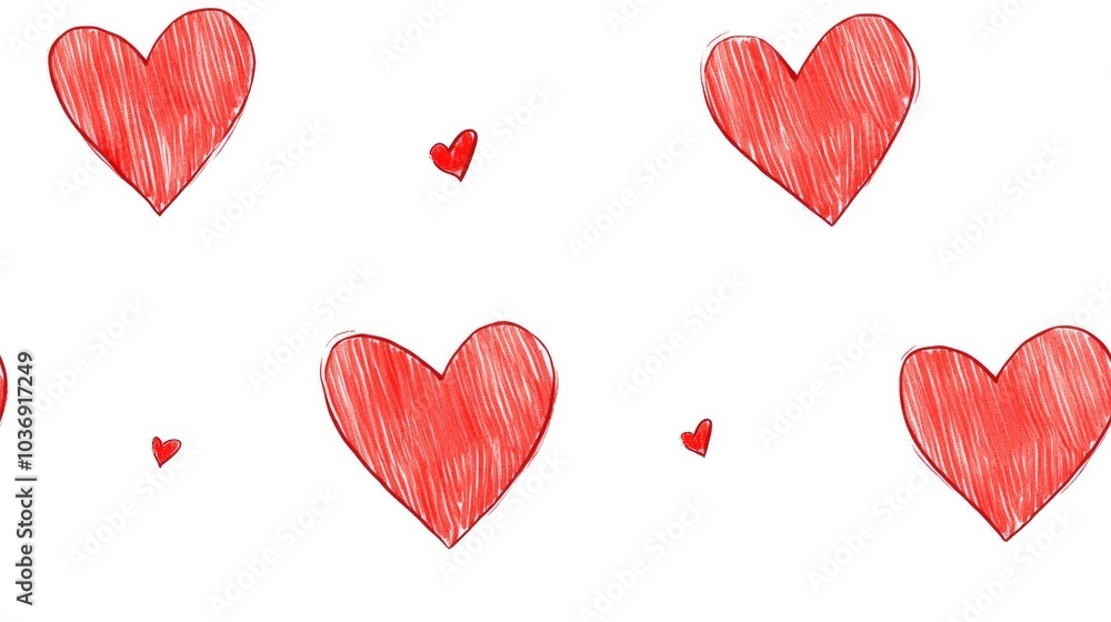 Poster seamless pattern featuring a red heart on a white background