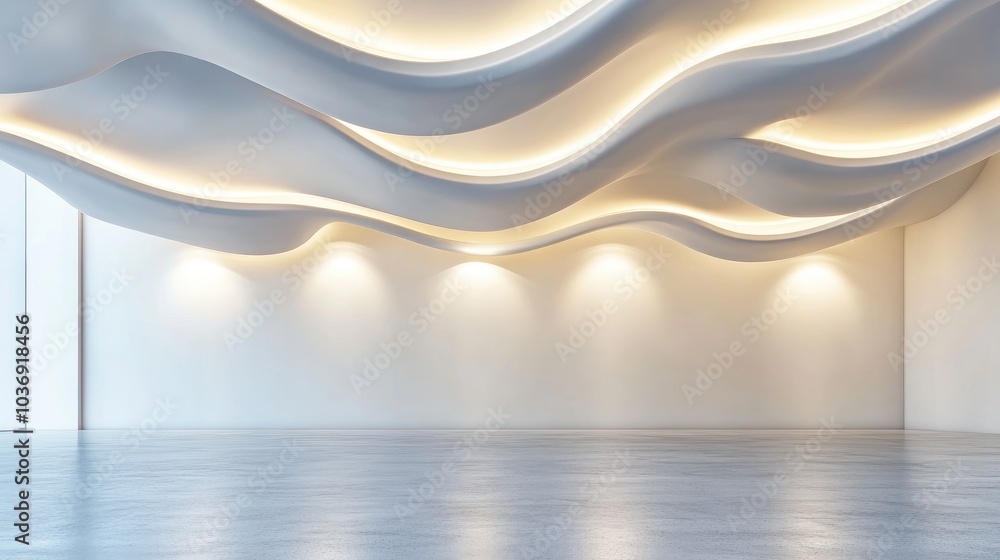 Poster 3d rendering of a suspended ceiling featuring led spotlight lamps and drywall construction in an emp
