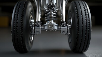 Close up view of aircraft landing gear