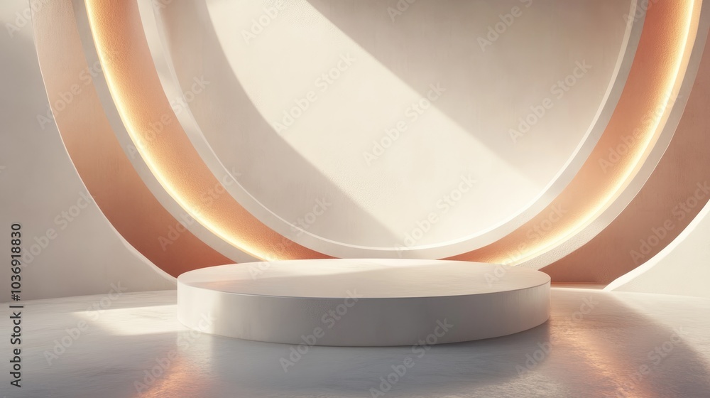 Poster 3d render featuring an abstract design with a podium minimalistic studio setting with a pedestal and
