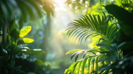 Fototapeta premium Vibrant green sunlight filtering through garden foliage