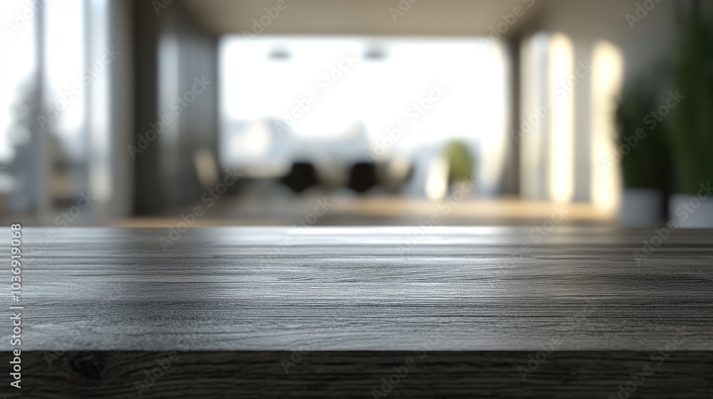 Poster 3d rendering of a tabletop with a blurred office background
